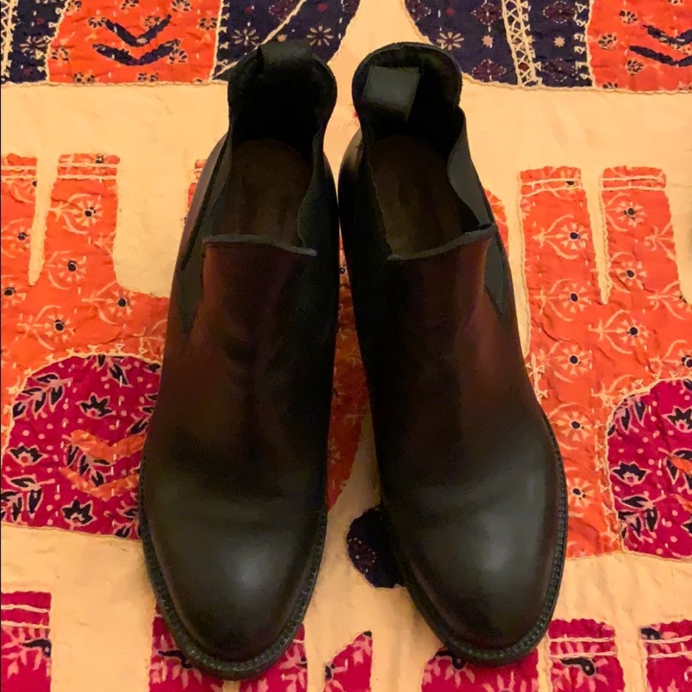 Acne black stacked heel slip on leather bootie - Picture 6 of 7